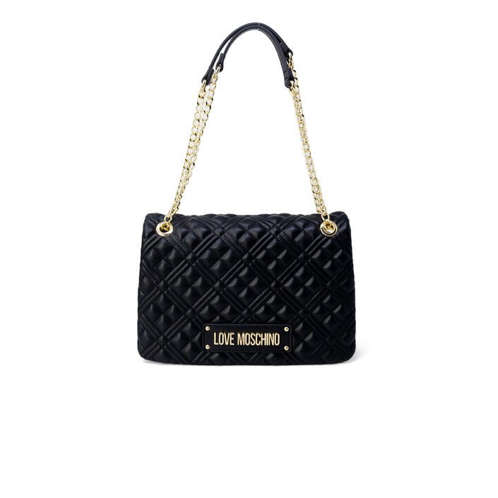 Love Moschino Logo Plaque Quilted Shoulder Bag Black - Princess Attitude