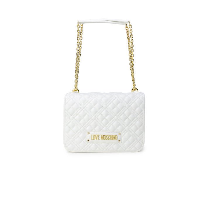 Love Moschino Logo Plaque Quilted Shoulder Bag White - Princess Attitude