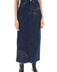 Ganni - Maxi Denim Skirt With Pink Embroidery