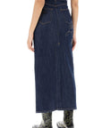 Ganni - Maxi Denim Skirt With Pink Embroidery