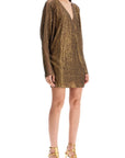 Norma Kamali - Mini Wrap Dress With V-Neck Long Sleeves Shimmering Bronze Cocktail