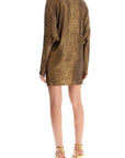 Norma Kamali - Mini Wrap Dress With V-Neck Long Sleeves Shimmering Bronze Cocktail