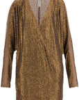 Norma Kamali - Mini Wrap Dress With V-Neck Long Sleeves Shimmering Bronze Cocktail