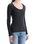 Toteme - Organic Cotton Charcoal Melange Ribbed Top With Wide Neck