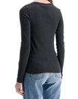 Toteme - Organic Cotton Charcoal Melange Ribbed Top With Wide Neck