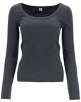 Toteme - Organic Cotton Charcoal Melange Ribbed Top With Wide Neck