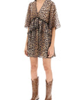 Ganni - Pleated Mini Dress With Leopard Motif