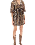 Ganni - Pleated Mini Dress With Leopard Motif