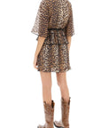 Ganni - Pleated Mini Dress With Leopard Motif