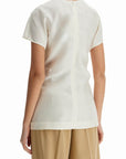 Toteme - Short Sleeve Wool And Silk Top In Macadamia