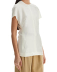 Toteme - Short Sleeve Wool And Silk Top In Macadamia