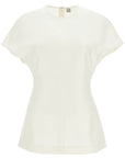 Toteme - Short Sleeve Wool And Silk Top In Macadamia