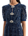 Saloni - Velvet Lace Dress With Applique Details