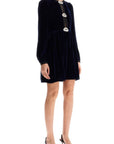 Saloni - Velvet Mini Dress With Applique Details