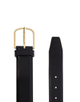 Toteme - Wide Black Calf Leather Belt With Gold Buckle For Pants